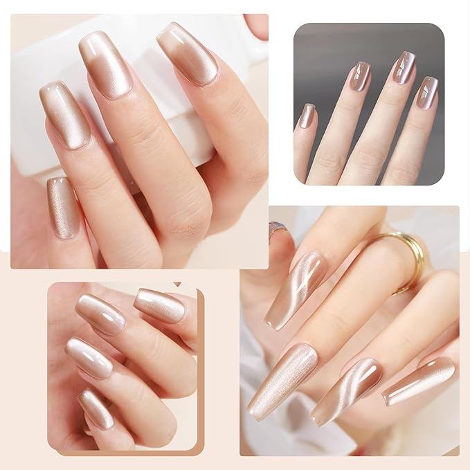 MIZHSE Cat Eye Gel Nail Polish 12mL Moonlight Champagne Magnetic Gel Polish Ceramic Glitter Smooth Soak Off U V LED Cats Eye Gel Polish Nail Art Manicure Salon Home DIY for Women
