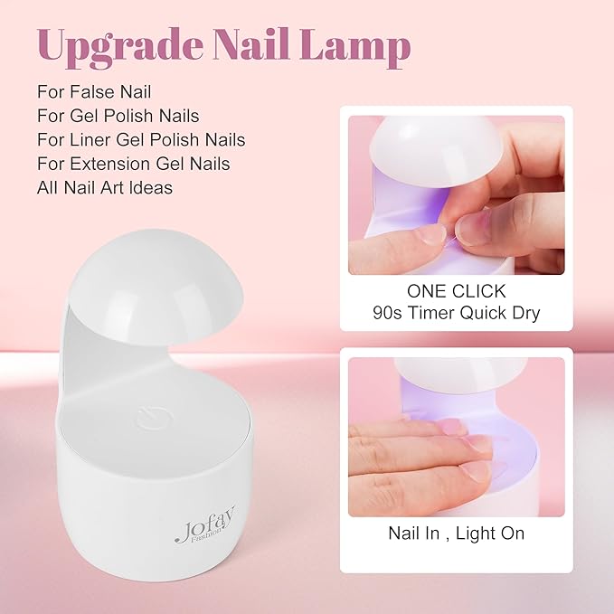 Gel Nail Kit 1008Pcs Easy Nail Extension Set Matte Short Almond Shape Nail Tips,12 Size Full Cover False Nails with Solid Nail Glue, Portable LED Nail Lamp, Nail Prep Dehydrate Nail Art Tools