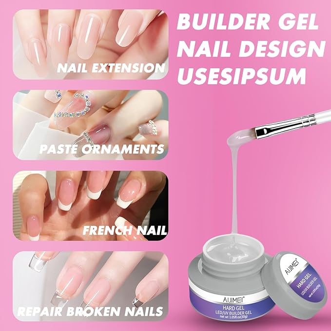 AIJIMEI Hard Gel for Nails 30g Clear Color Builder Gel for Nails Professional Nail Design Flase Nail Extension 1oz