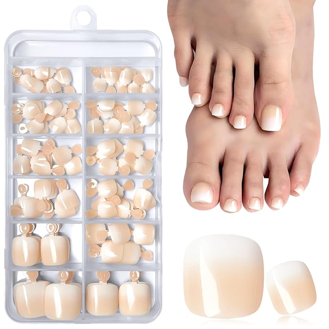 120PC Ombre Press on Toenails for Women Fake Toe nail Press ons Acrylic Toe Press on Nails Set, Ombre Press on Toe Nails Press on Fake Toenails Press ons Acrylic Toe Nail Tips Kit&Glue Tab-H
