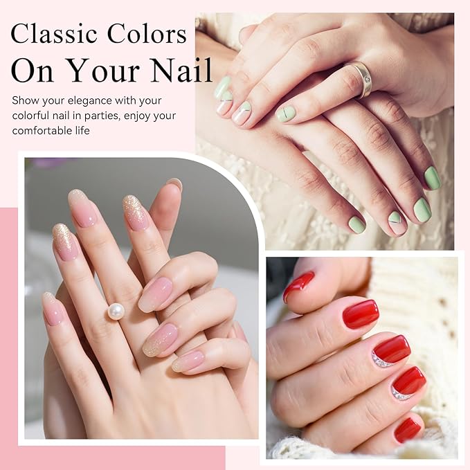 Phoenixy 30 Pcs Gel Nail Polish Set, 25 Colors U V Gel Nail Polish Nude White Black Red Blue Pink All Season Color 5 Pcs Base Top Coat Glossy Matte Silver and Gold Glitter Starter Gift Sets for Women