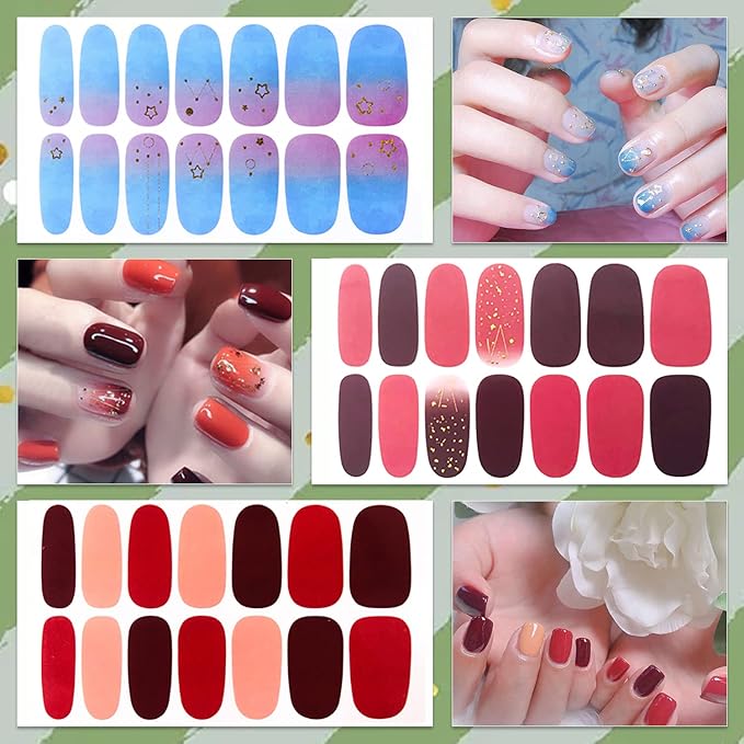 WOKOTO 16 Sheets Gradient Nail Polish Strips For Women Gel Nails Full Nail Wraps Strips, Marble Nail Polish Stickers For Acrylic Nails Polish Decals For Nail Art Gel Strips Stickers For Girls