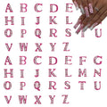 52 Pcs 3D Pink Nail Charms Letters Initial Charms for Nails Nail Letter Charms Alphabet Rhinestone Nail Charms for Nail Art Design Decoration DIY Craft