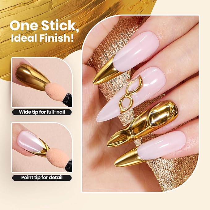 Beetles Gold Chrome Nail Powder Metallic Mirror Effect Chrome Powder for Nails Gel Polish Gold DIY Decoration Nail Manicure Nails Art Design Gift for Women