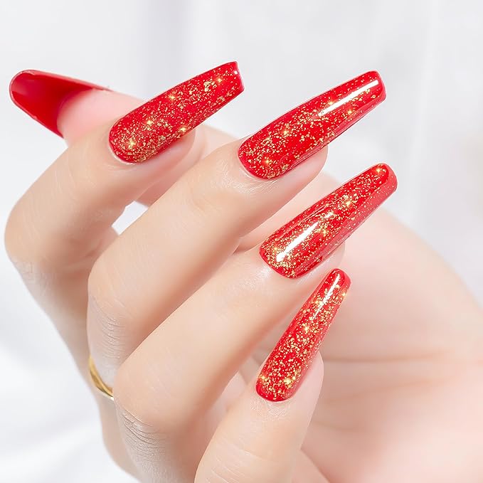 YTD Likomey Gel Polish Polish Gold Foil Top Coat,Glossy No Wipe Long Lasting Shiny Finish Clear Gold Glitter Sparkle,Salon Home DIY UV Manicure Nail Art Varnish UV Nail Gel,15ml 0.5 Fl Oz