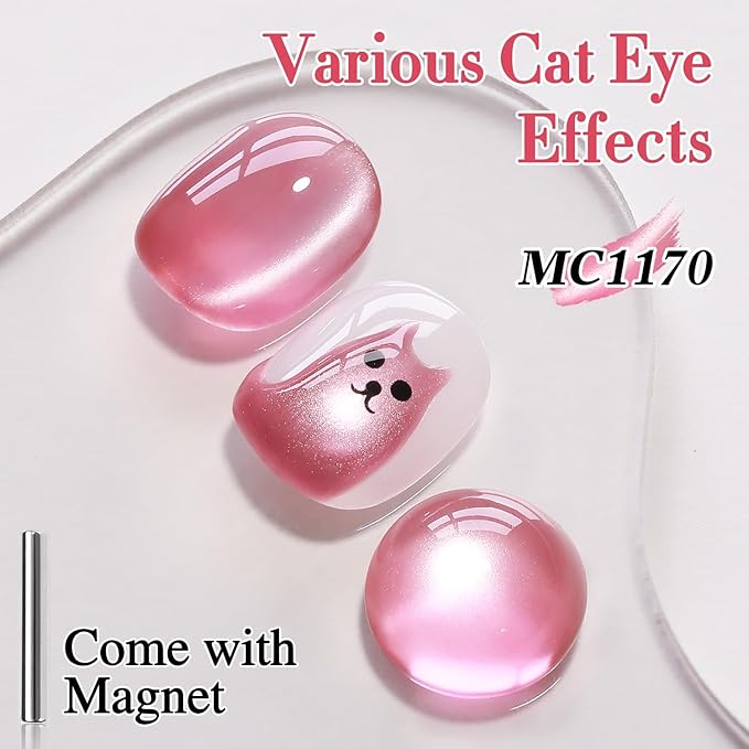 Double Rhythm 0.5 Oz Cat Eye Gel Polish with Magnet Same Color Same Bottle Holographic Glitter Shimmer Translucent Color Salon 15 ML Magnetic Nail Art (Rose Red-MC1170)
