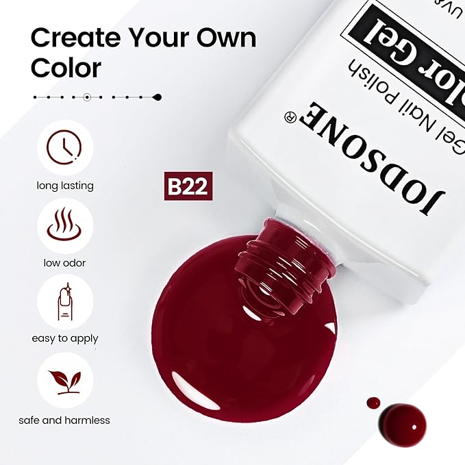 JODSONE 18ml Burgundy Red Gel Polish Dark Red Gel Nail Polish Deep Red Color High Gloss Soak Off U V Light Nail Manicure Salon DIY at Home