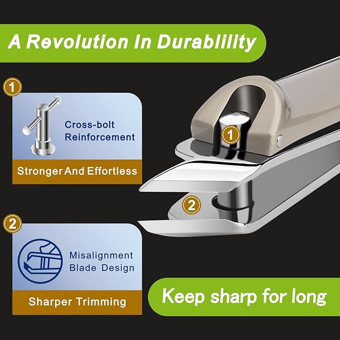 Slanted Pointed Ingrown Nail Clippers,Slanted Edge Blades for Thick Fingernails and Toenails,Angled Toenail Clippers with Non Slip Handle,Cuticle Trimmer,Built in File,Stainless Steel,Extremely Sharp