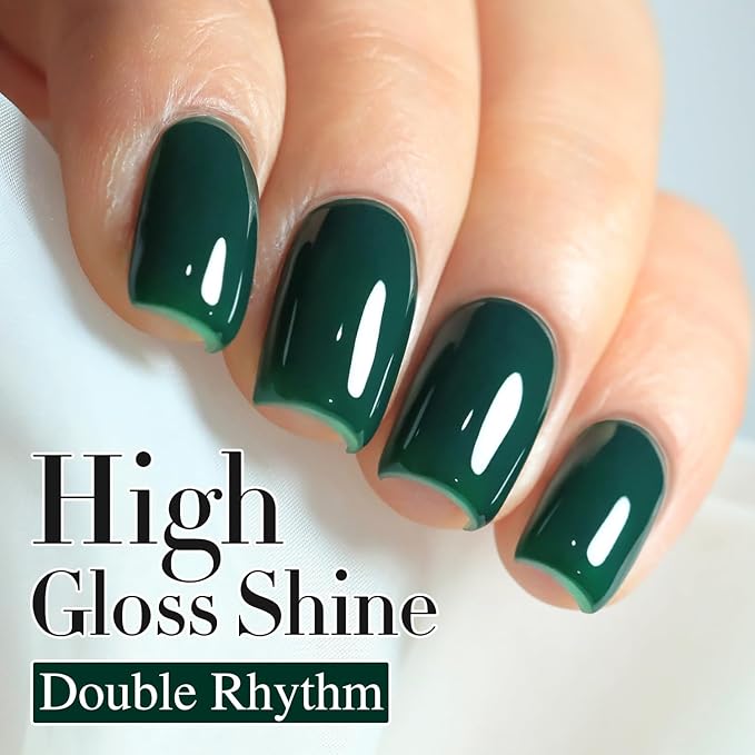 Double Rhythm Gel Polish 15ML Jelly Sheer Pastel Light Milky Color Pearl White Bottle 1 PC 0.5 OZ Full Size Nail Art Salon at Home (Deep Green-D1460)