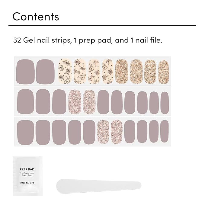 Dashing Diva Gloss Nail Strips - Lavender Dreams - UV Free, Chip Resistant, Long Lasting Gel Stickers - Contains 32 Wraps, 1 Prep Pad, 1 File