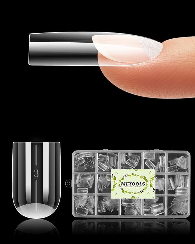 Extra Thick Short Square Nail Tips, Natural Curve Strong Clear Pre-etched Press on Nail Gel Extension, Full Cover False Nail Tipsfor Acrylic French Salon DIY 15 Sizes 360 pcs