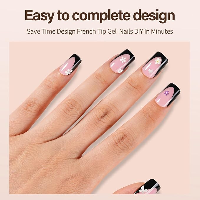 150Pcs Deep French Gel Nail Tips Pink, Vansiho Black Short Square French Tips Press on Nails, Square Soft Gel Nails for Nail Art DIY 15 Sizes