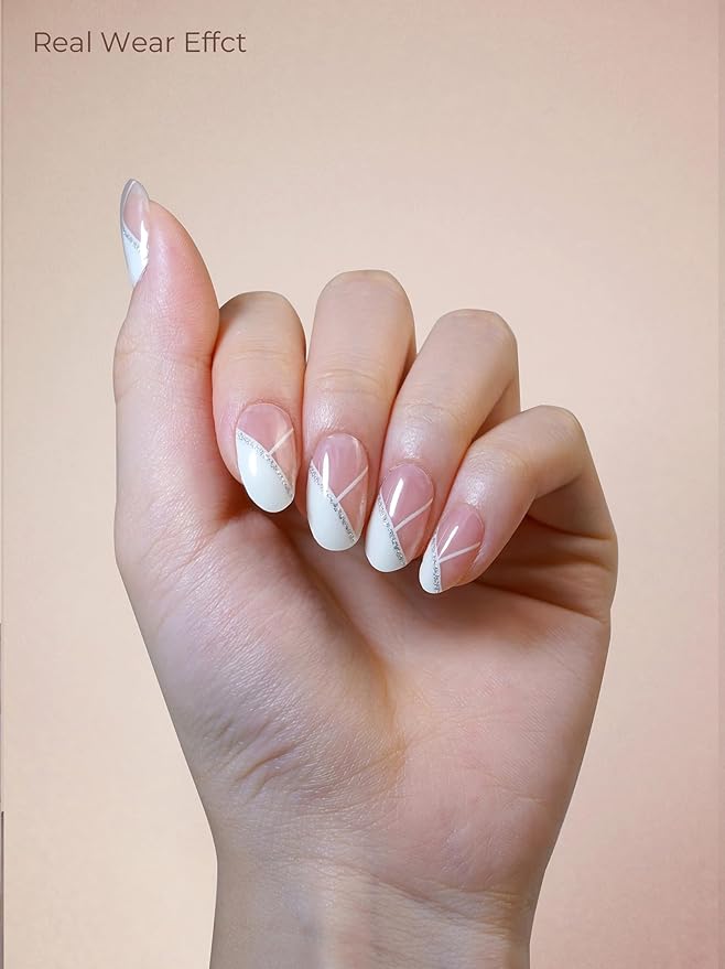 Real Gel Nail Strips (No UV Light Needed) - 44Pcs Salon Quality Nail Stickers - Long Lasting Polish Wraps for Women, Easy Apply & Remove (Minimalist Dawn)