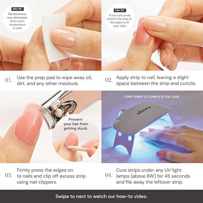 ohora Semi Cured Gel Nail Strips (N Checkers) - Dark, Patterned, Works with Any UV/LED Lamps, Salon-Quality, Long Lasting, Easy to Apply & Remove - Includes 2 Prep Pads, Nail File & Wooden Stick