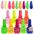 JR 9pcs 0.5oz Neon Gel Nail Polish Set Including Red Pink Nude Blue Orange Profesional Gel Polish Kit Soak Off Polish Home DIY Soak Off UV LED Nail Gel Kit DIY Manicure