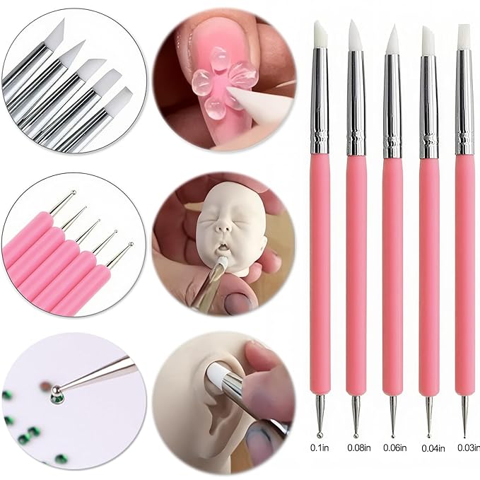 AIBEE Nail Art Tools Set, 15Pcs Nail Art Brushes 2Pcs Nail Stand for Press On 5Pcs Dual Tipped Nail Dotting Tool and Sculpture Pen with Tape Nail Holder for Painting DIY Press On Nails