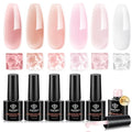 modelones Builder Nail Gel Polish Set, Base Colors Jelly Nude Pink Hard Strengthener Rubber Gel Polish 8-in-One Extension LED Nail Lamp Cured 6 Colors