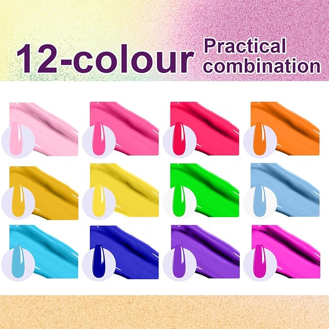 Gradient Gel Nail Set,12 Bright Neon Color for Ombre Nail Polish Platte Kit with 14* Nail Art Tools,Pat Painting Gel French Nail Manicure No-wipe DIY Art Home Salon Mojito Sunrise Canvas