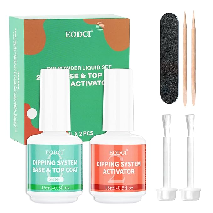 2 in 1 Dip Powder Nail Kit - 15ml/0.5oz Bottle Dipping Powder System with Base & Top Coat, Activator, No Lamp Cured, Fast Dry, Good for Salons & Beginners