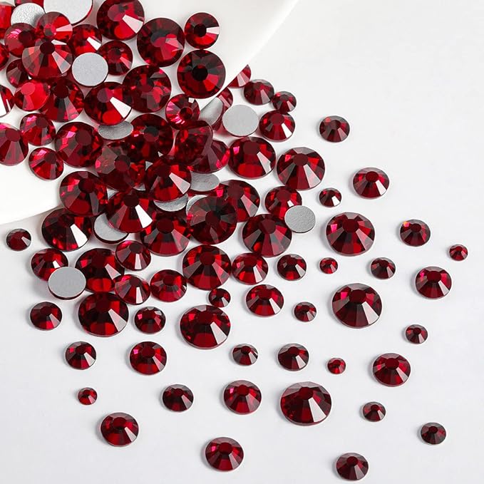 Beadsland Rhinestones for Makeup,8 sizes 2500pcs Dark Red Flatback Rhinestones Face Gems for Nails Crafts with Tweezers and Wax Pencil,Dark Siam,SS4-SS30