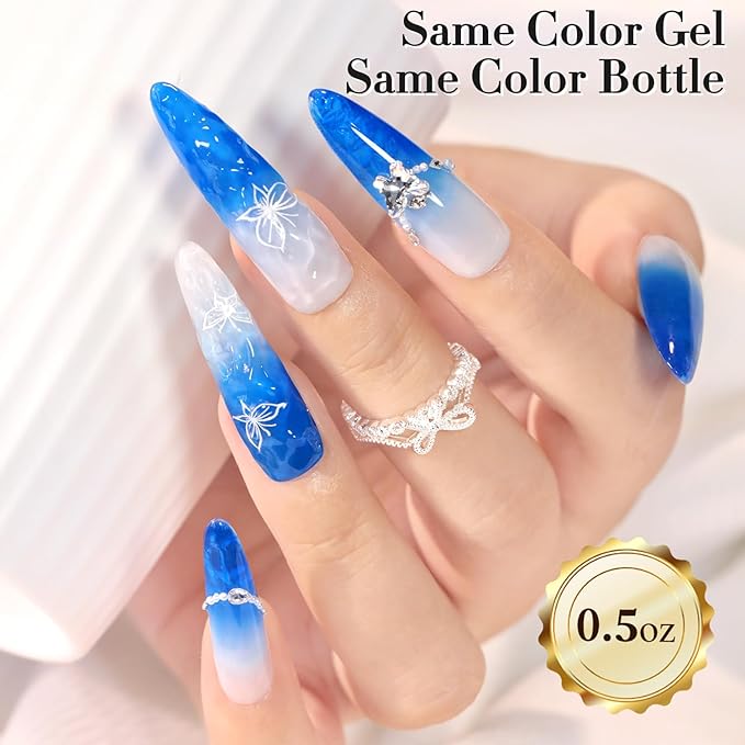 Double Rhythm 0.5 Oz Jelly Gel Polish Same Color Same Bottle Sheer Neutral Natural Light Milky Pastel 15ML Translucent Polish Art DIY at Home (Crystal Navy-A1614)