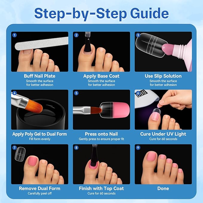 Dual Toe Nail Forms for Poly Gel Extensions, Reusable Full Cover Wide French Toenail, Press on Toenails for Women Extensions Home DIY Nail Salon 300PCS 15Sizes