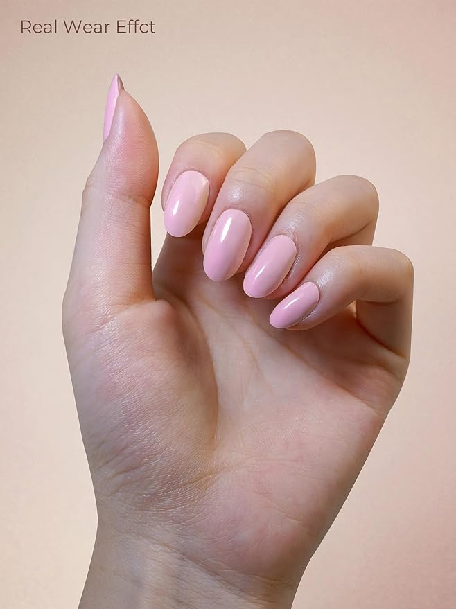 Pre Cured Gel Nail Strips - 44PCS Salon Quality Gel Nail Stickers - Long Lasting Polish Wraps for Women no UV Light Needed Easy Apply & Remove (Pure Pink)