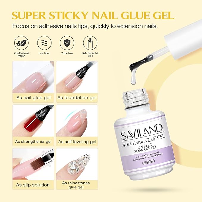 SAVILAND Gel Nail X Kit: 500 Pcs Square Nail Tips Gels Nail Kit with Drill, 0.5 Oz 4-in-1 U V Nail Glue with Lamp, Nail Kit At Home Art Designs & Salon Manicure Kit Gift For Women