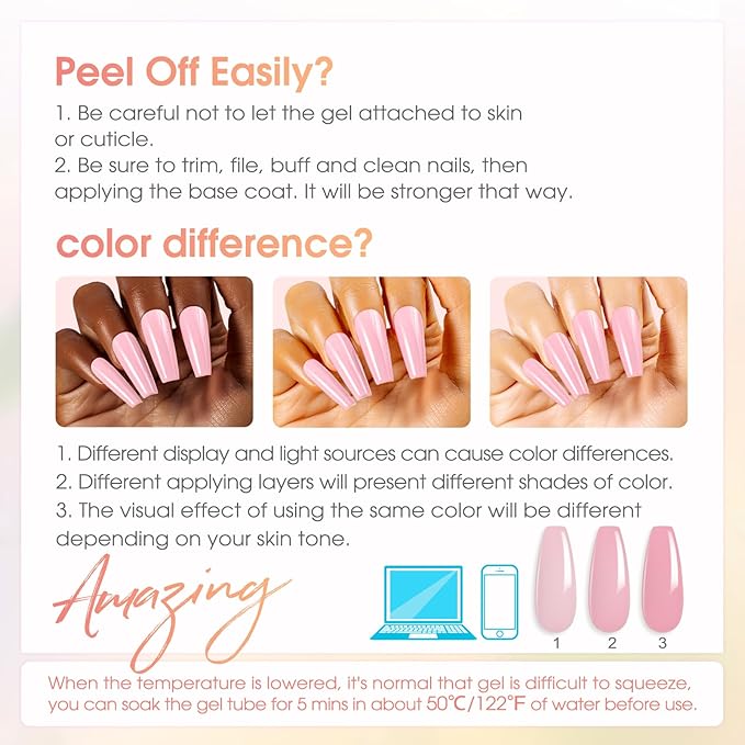 ROSALIND 20PCS Poly Nail Gel Kit with Nail Lamp White Brown Poly Nails Gel Kit Clear Nude Nail Extensions Gel Set With UV Lamp