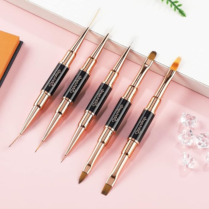 Double-Ended Acrylic Nail Art Brushes Set, Etercycle Gel Polish Nail Art Design Pen Painting Tools Nail Art Liner Brush and Nail Dotting Pen for Acrylic Application Salon at Home DIY Manicure … (black 1)
