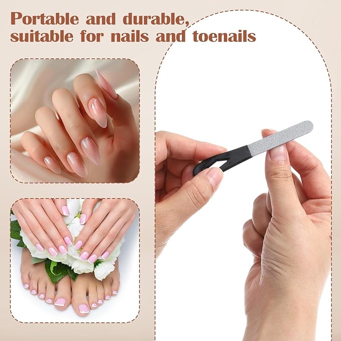 2 Pack Metal Nail File Stainless Steel Manicure Filer Double Sided Fingernail Files with Anti-Slip Handle and Leather Case 3.5 in Mini Small Travel Nail Filer for Men and Women