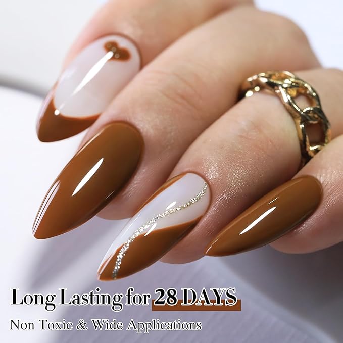 Double Rhythm Gel Polish 15ML Jelly Sheer Pastel Light Milky Color Pearl White Bottle 1 PC 0.5 OZ Full Size Nail Art Salon at Home (Brown-D1444)