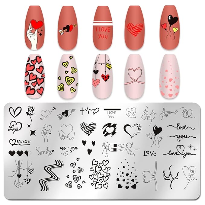 SILPECWEE 6 Pieces Valentine's Day Nail Stamp Nail Stamping Plate Holiday Heart Nails Design Nail Stencils Nail Art Template Nail Polish Stamp Tools Nail Art Accessories for Acrylic Nails