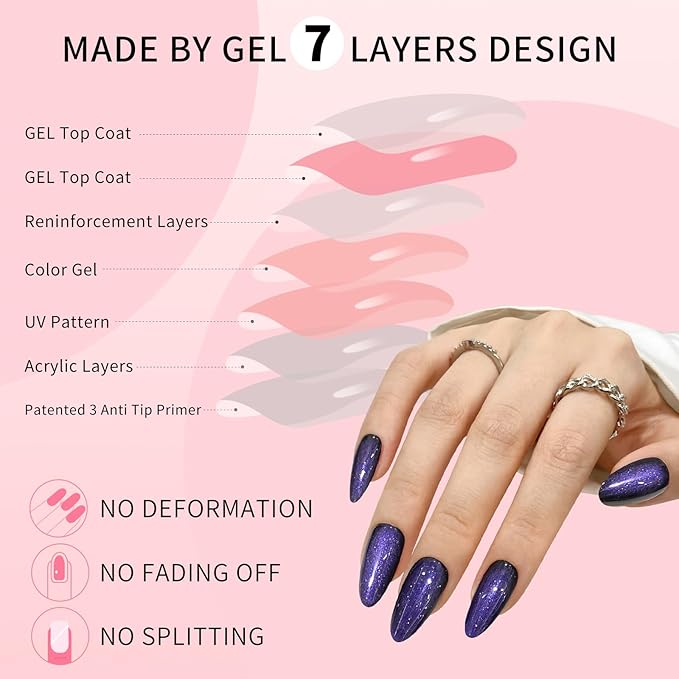 Dark Green Almond Cat Eyes Press On Nails,12 Sizes - 24 Pcs Soft Gel Green Medium Fake Nails Kit with Nail Glue, Natural Reusable Stick On False Nails for Women and Girls SK1010