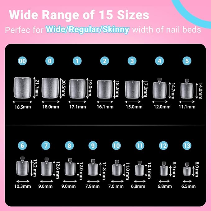 300Pcs Square Toe Nail Tips with Glue,SINOKAME 15 Sizes Wider Long Fake Toenails Matte No File Needed,Clear Press on Toenails Full Cover,Paintable Toe Extension Tips Soak off Home DIY