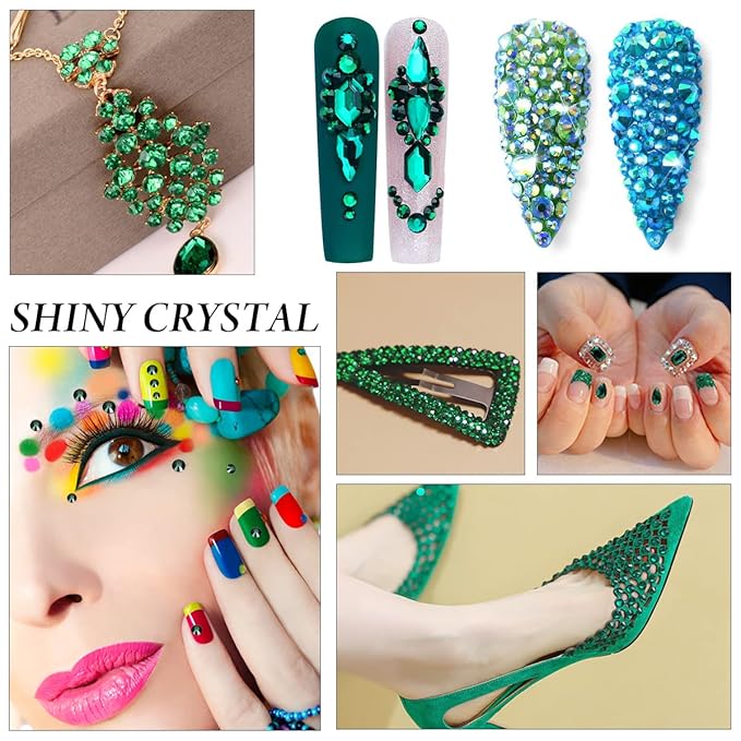 Emerald Rhinestones Flatback Rhinestone for Crafts Glass Nail Rhinestones Nail Gems Crystals for Makeup Bags Shoes Decoration DIY(SS8,1440pcs,Emerald)