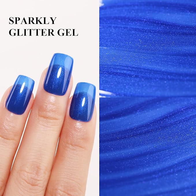Imtiti Pearl Gel Nail Polish, 0.5 Fl Oz Deep Blue Glitter Gel Polish Soak Off LED UV Shimmer Mermaid Pearlescent DIY Nail Art Starter Manicure Salon