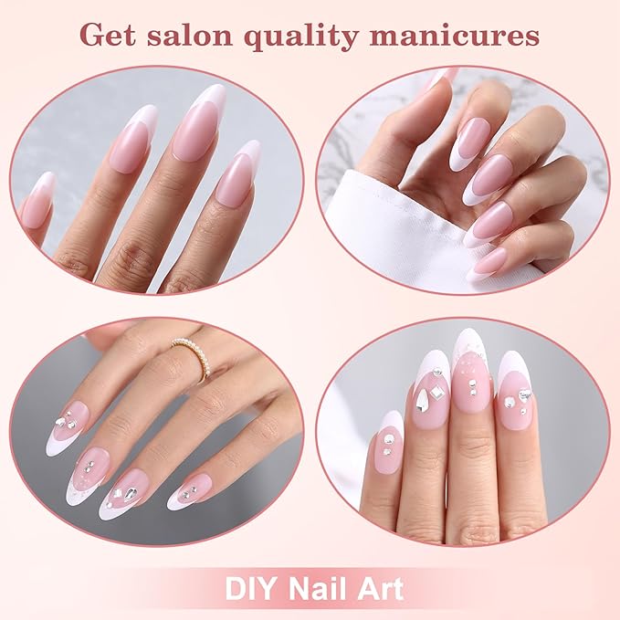 256pcs Pink Alomnd Press on Nails for Women, OPkssnails Medium French Tip Press on Nails, Pre-lasting French Soft Gel Nail Tips, No Need to File Acrylic Fake Nails Extension for Nail Art DIY 16 Sizes