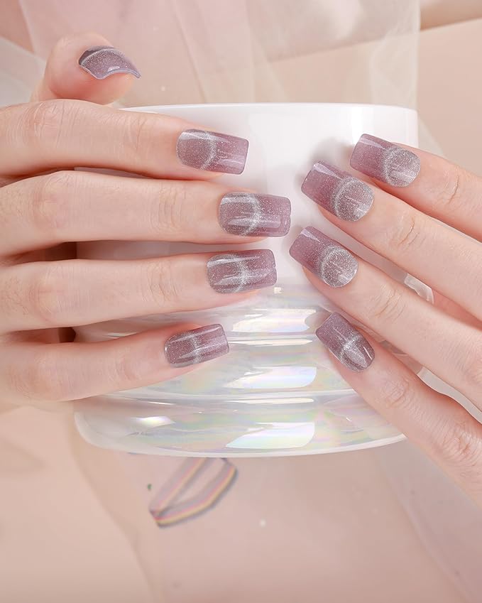 Cat Eye-Inspired 20pcs Semi Cured Gel Nail Strips - Salon-Grade DIY Wraps with Glaze Texture, Easy Application, UV Light Required for Stylish Nails