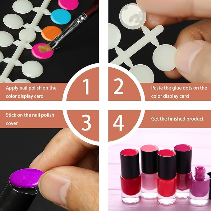 240 Pcs Round False Nail Display Tips- Natural Color Nail Art Display Chart Nail Art Color Display Tips Tool Nail Swatch Sticks with Adhesive Sticker for Nail Polish Training Practicing Displaying