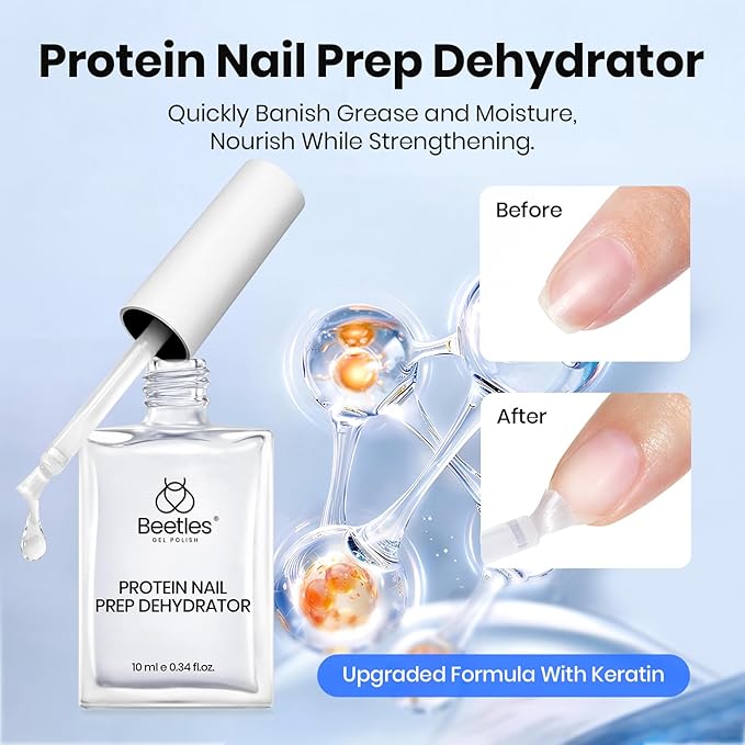 Beetles Protein Nail Prep Dehydrator & Primer with Matte and Glitter Gel Top Base Coat Set, Hema-Free Acid-Free Dehydrator Bond Primer for Acrylic, Gel Nail Polish Gifts