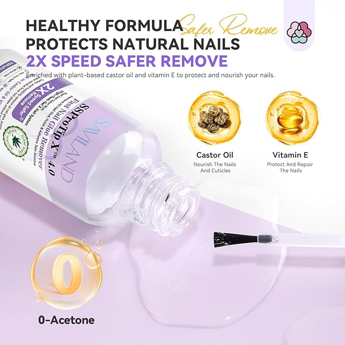 SAVILAND Nail Glue Remover Kit: Press On Nail Remover Nail Prep Kit with Cuticle Tools Easy Removal of Nails Glue and Acrylic Nails Tips 30 ml Debonder Serum and Cuticle Oil Pen Salon Home