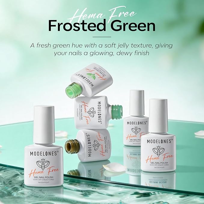 modelones Jelly Green Gel Nail Polish Set, Hema Free Sheer White Lime Olive Emerald Shade Mint Sage Green Gel Nail Kit 6 Transparent Colors Soak Off UV 2026 Spring St Patricks Nail Art DIY