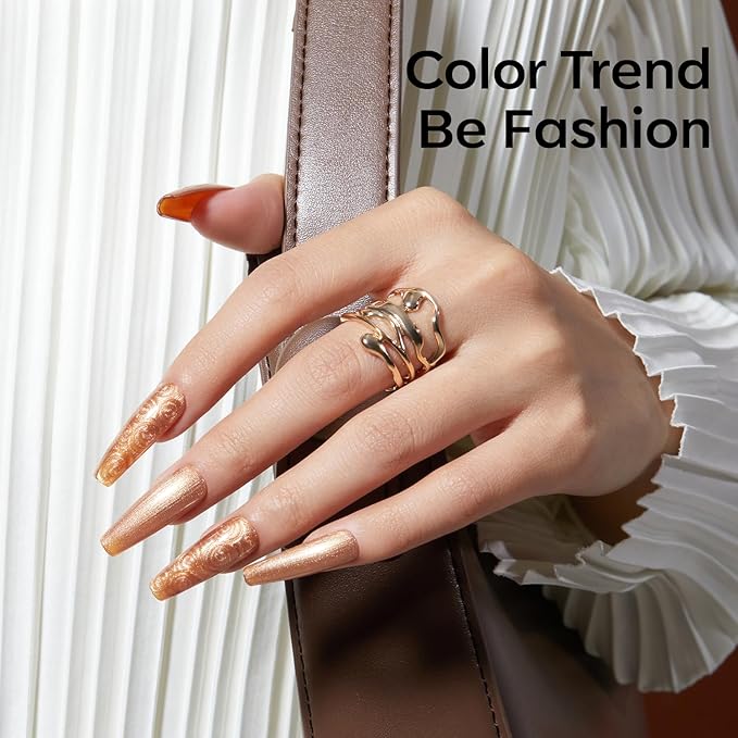 modelones Brown Gel Nail Polish,Orange Nail Polish Drawing Swirl Shell Thread Effect Gel Polish Soak Off Led Autumn Fall Nail DIY Mani Gift for Women 15 ML