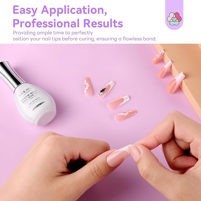 SAVILAND Advanced 6-in-1 Gel Nail Glue: 15 ML Strong Adhesive Nail Glue Gel 30-Day Lasting for Halloween Press on Nails Tips DIY Home Use