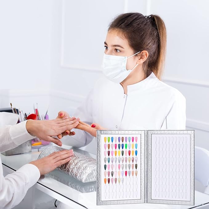 NMKL38 180 Colors Nail Display Chart Nail Gel Polish Organizer Color Card with 240 False Nail Tips (Silver)