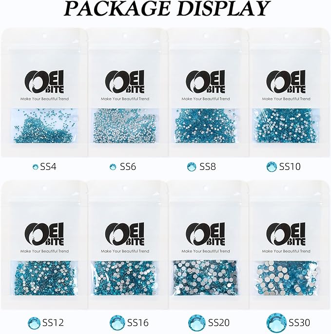 Aquamarine Flatback Rhinestones, Glass Rhinestones for Nail Art and Craft, Glue Fix, Loose Crystal Gemstones(Aquamarine, SS12, 1440pcs, 2.9-3.0mm)
