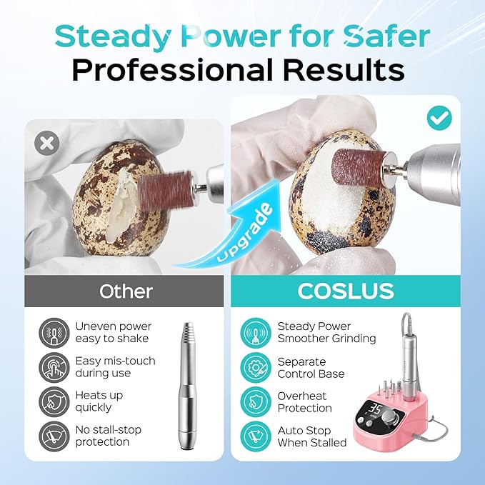COSLUS E50 Professional Electric Nail Drill: Upgraded Steady Power with LED Display for Acrylic, Gel & Natural Nails - Easy to Use for Women, Nail Art Practice, Desktop Nail File at Home DIY or Salon