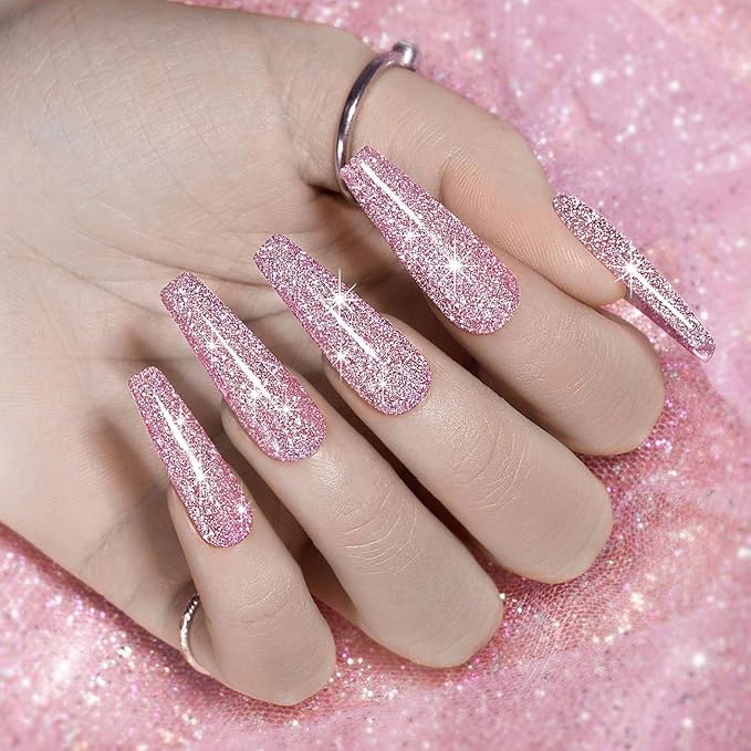 Pink Gel Nail Polish, Reflective Glitter Gel Polish, Diamond Shimmer Nailpolish, Soak Off U V L E D Cure Required For Nail Art Design Salon Diy Home RAR81