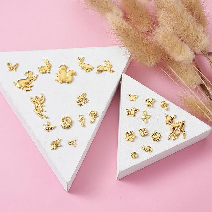 Pandahall 135Pcs Small Alloy Resin Fillers Supplies Forest Theme Butterfly Fairy Tulip Squirrel Filling Accessories for Resin Jewelry Making